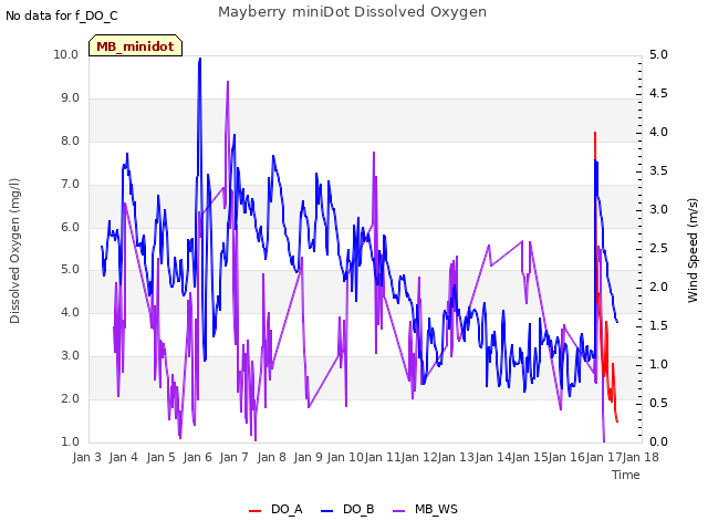 plot of Mayberry miniDot Dissolved Oxygen