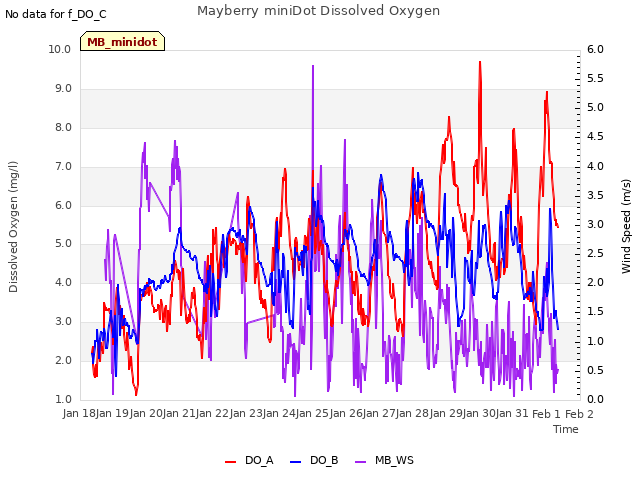 plot of Mayberry miniDot Dissolved Oxygen