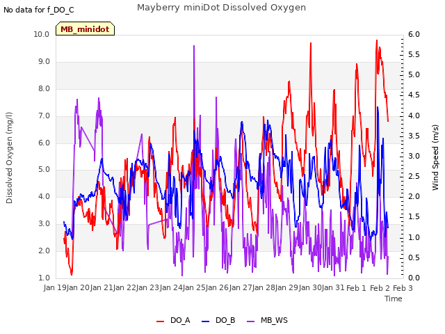 plot of Mayberry miniDot Dissolved Oxygen