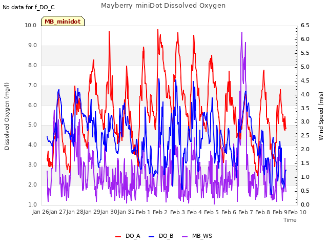 plot of Mayberry miniDot Dissolved Oxygen