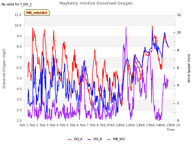 plot of Mayberry miniDot Dissolved Oxygen