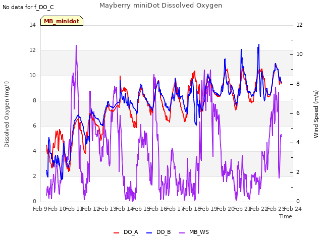 plot of Mayberry miniDot Dissolved Oxygen