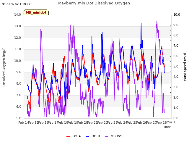 plot of Mayberry miniDot Dissolved Oxygen