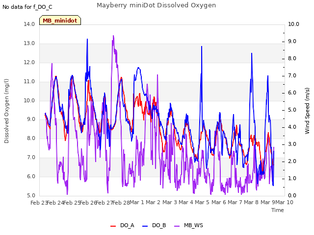 plot of Mayberry miniDot Dissolved Oxygen