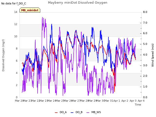 plot of Mayberry miniDot Dissolved Oxygen