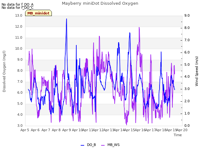 plot of Mayberry miniDot Dissolved Oxygen