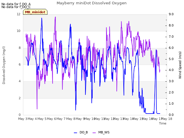 plot of Mayberry miniDot Dissolved Oxygen