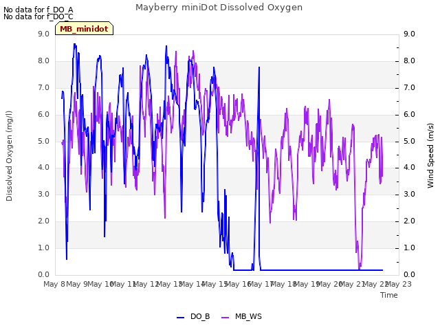 plot of Mayberry miniDot Dissolved Oxygen