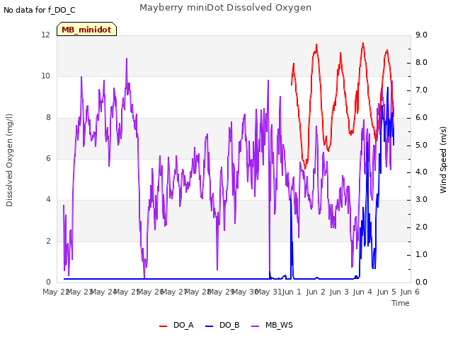 plot of Mayberry miniDot Dissolved Oxygen