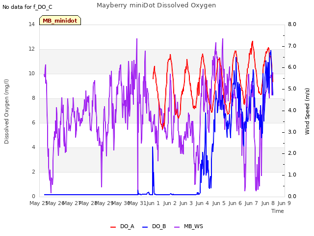 plot of Mayberry miniDot Dissolved Oxygen