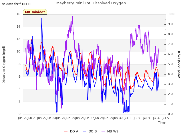 plot of Mayberry miniDot Dissolved Oxygen