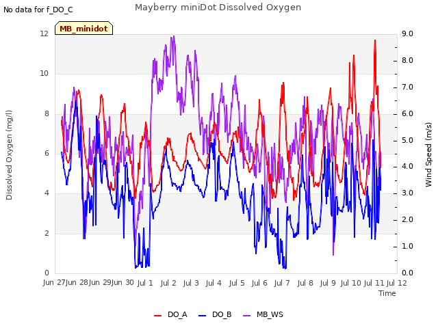 plot of Mayberry miniDot Dissolved Oxygen