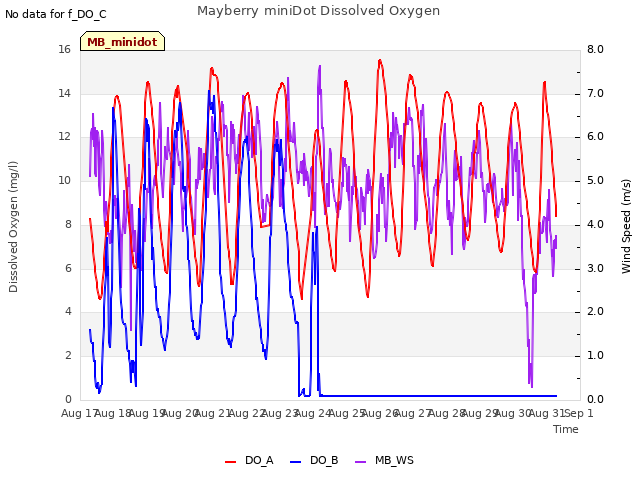 plot of Mayberry miniDot Dissolved Oxygen