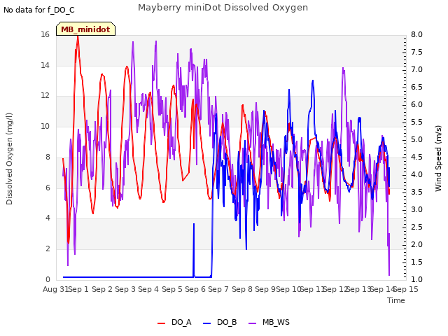 plot of Mayberry miniDot Dissolved Oxygen