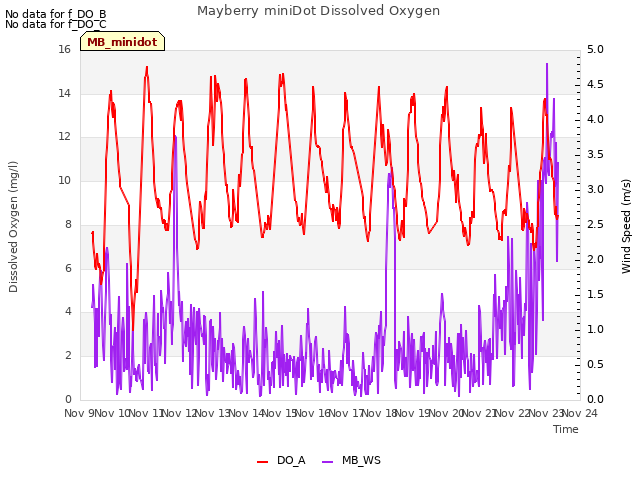 plot of Mayberry miniDot Dissolved Oxygen