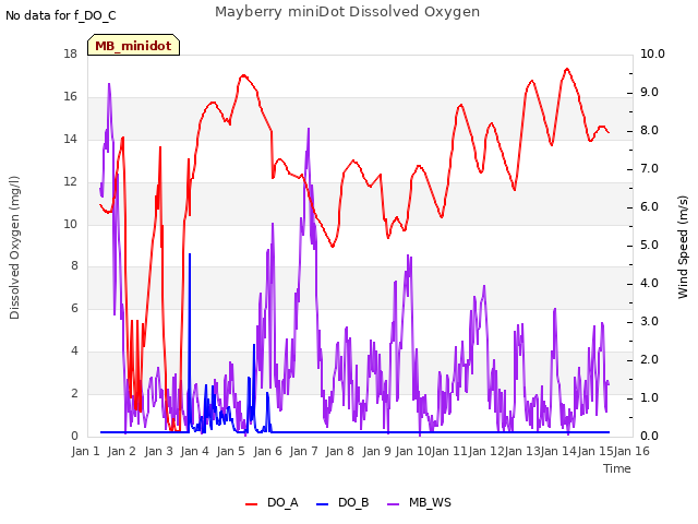 plot of Mayberry miniDot Dissolved Oxygen