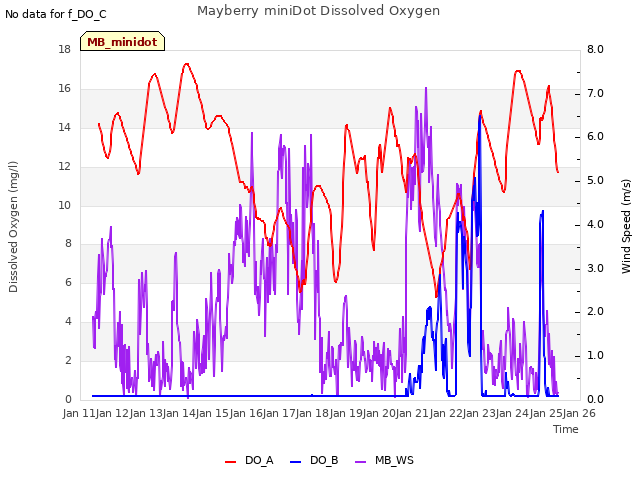 plot of Mayberry miniDot Dissolved Oxygen