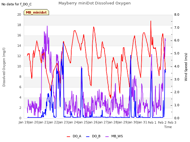 plot of Mayberry miniDot Dissolved Oxygen