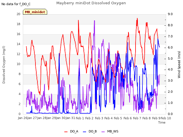 plot of Mayberry miniDot Dissolved Oxygen