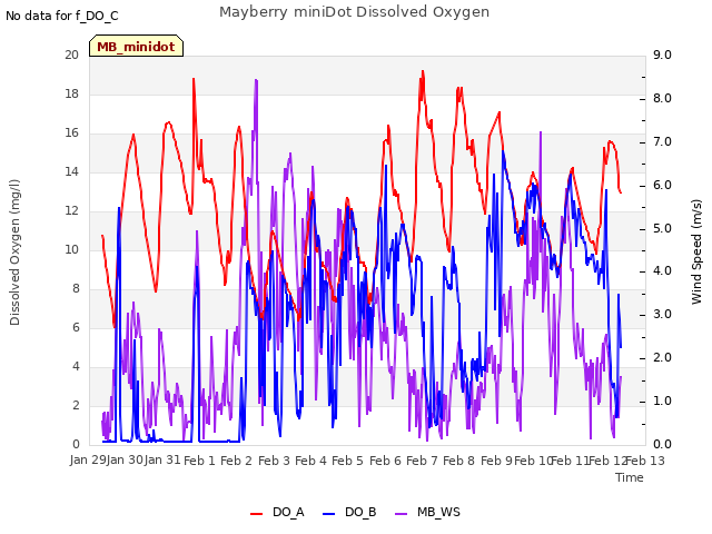 plot of Mayberry miniDot Dissolved Oxygen