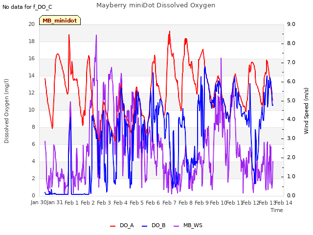 plot of Mayberry miniDot Dissolved Oxygen