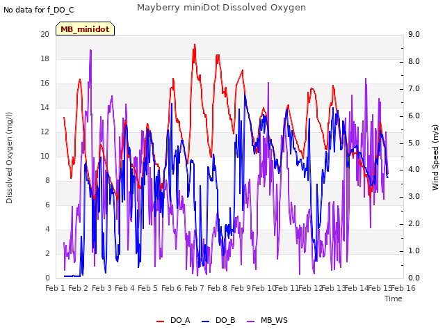 plot of Mayberry miniDot Dissolved Oxygen