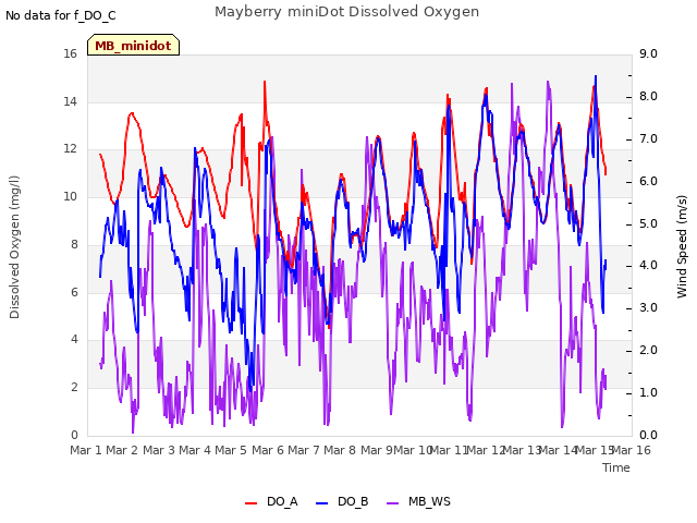 plot of Mayberry miniDot Dissolved Oxygen