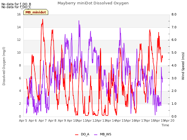 plot of Mayberry miniDot Dissolved Oxygen