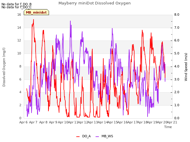 plot of Mayberry miniDot Dissolved Oxygen