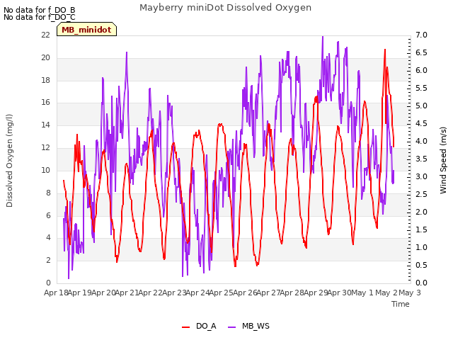 plot of Mayberry miniDot Dissolved Oxygen