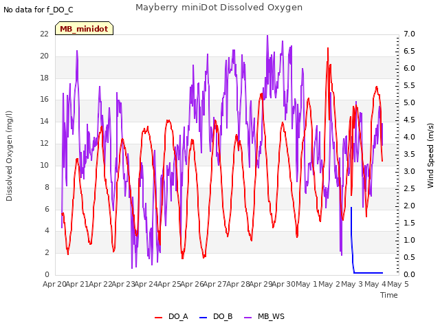 plot of Mayberry miniDot Dissolved Oxygen