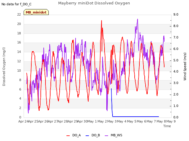 plot of Mayberry miniDot Dissolved Oxygen