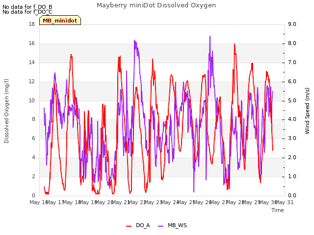 plot of Mayberry miniDot Dissolved Oxygen