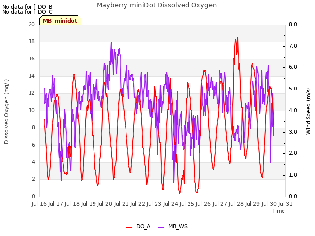 plot of Mayberry miniDot Dissolved Oxygen