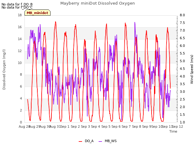 plot of Mayberry miniDot Dissolved Oxygen