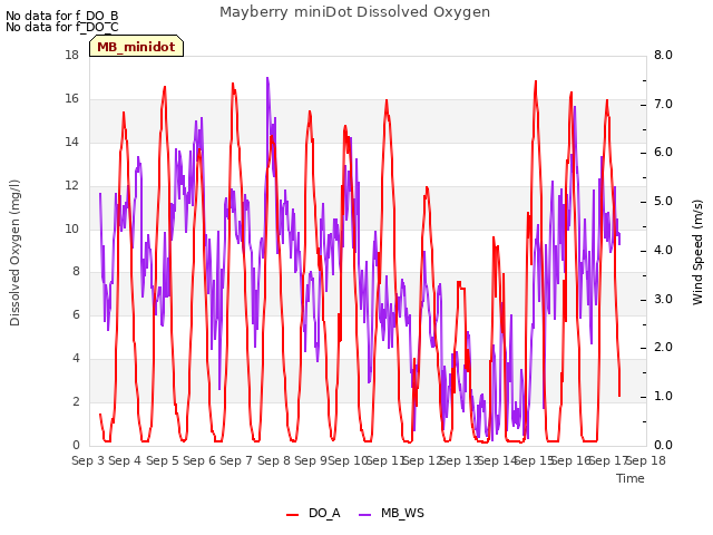 plot of Mayberry miniDot Dissolved Oxygen