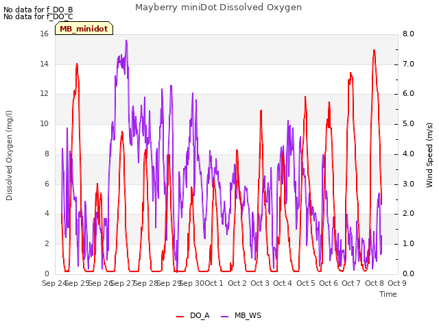 plot of Mayberry miniDot Dissolved Oxygen