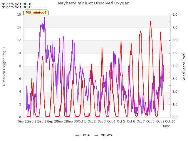 plot of Mayberry miniDot Dissolved Oxygen