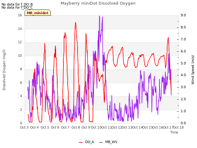 plot of Mayberry miniDot Dissolved Oxygen