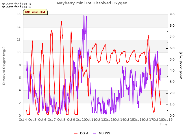 plot of Mayberry miniDot Dissolved Oxygen