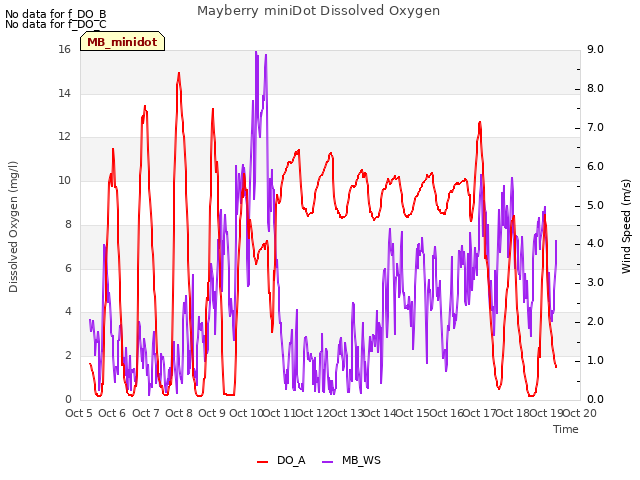 plot of Mayberry miniDot Dissolved Oxygen