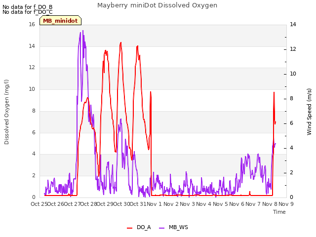 plot of Mayberry miniDot Dissolved Oxygen