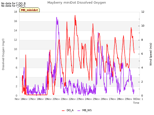 plot of Mayberry miniDot Dissolved Oxygen