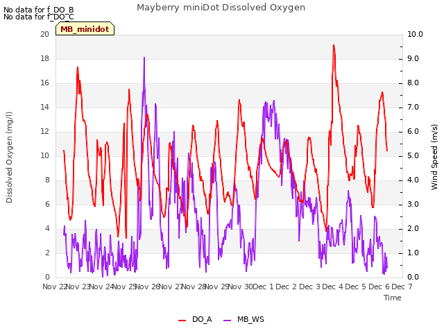 plot of Mayberry miniDot Dissolved Oxygen