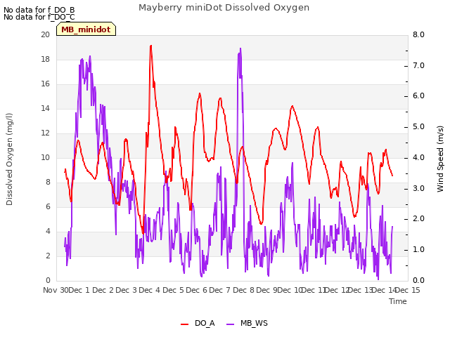 plot of Mayberry miniDot Dissolved Oxygen