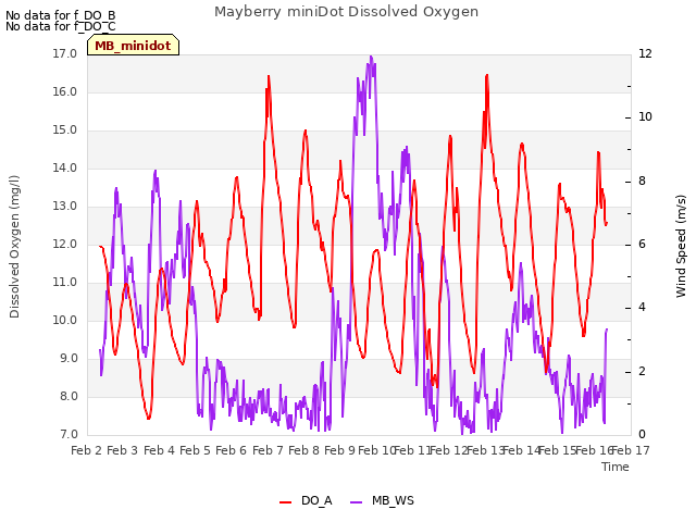 plot of Mayberry miniDot Dissolved Oxygen