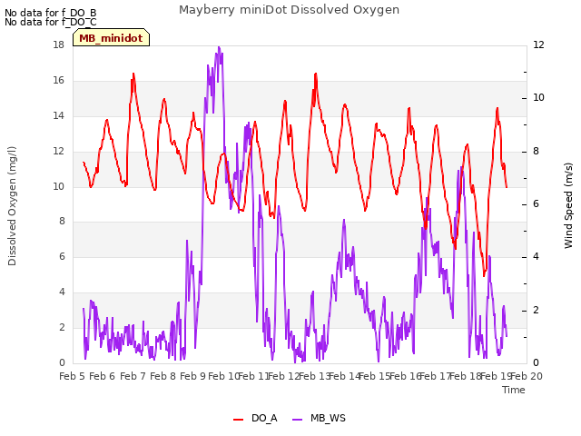 plot of Mayberry miniDot Dissolved Oxygen