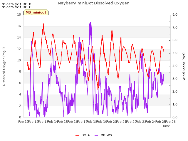 plot of Mayberry miniDot Dissolved Oxygen