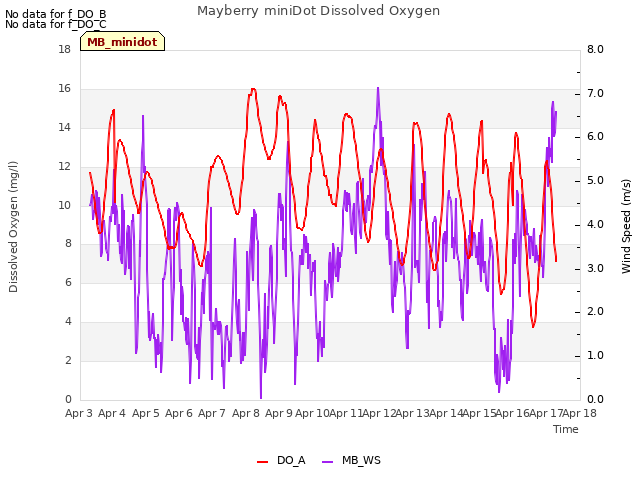 plot of Mayberry miniDot Dissolved Oxygen