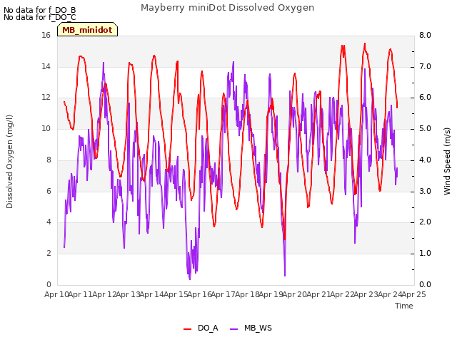 plot of Mayberry miniDot Dissolved Oxygen